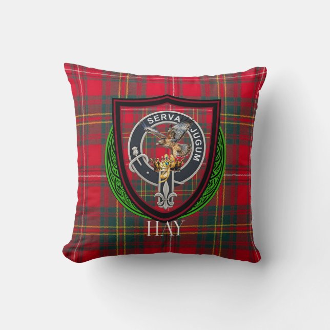 Almofada Hay Scottish Clan Tartan & Crest (Frente)