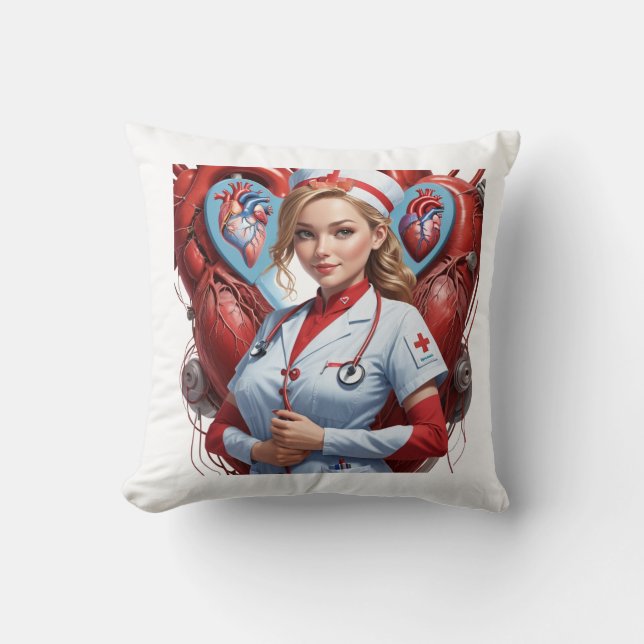 Almofada Heart & Healing – Nurse with Anatomical Heart  (Frente)