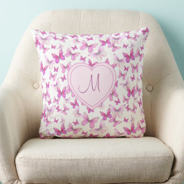 Almofada Heart Monogram Cute Pink Butterfly
