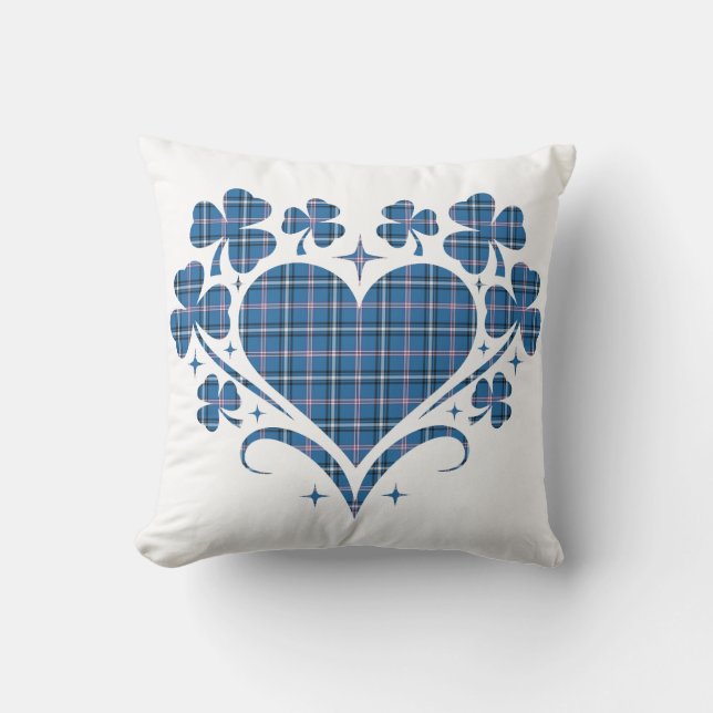 Almofada Heart Shamrock Plaid Blue Classic Clover (Frente)