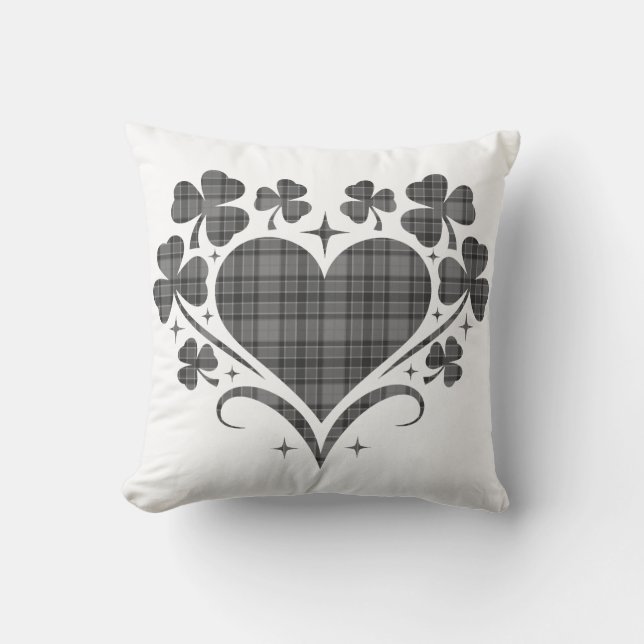Almofada Heart Shamrock Plaid Gray Tartan Clover (Frente)