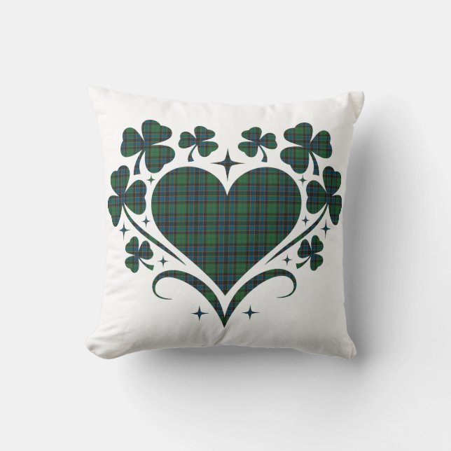Almofada Heart Shamrock Plaid Green Blue Tartan Clover (Frente)