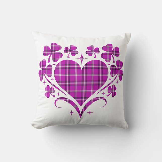 Almofada Heart Shamrock Plaid Pink Classic Clover (Frente)