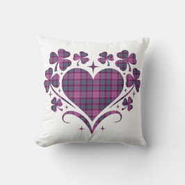 Almofada Heart Shamrock Plaid Purple Teal Tartan Clover