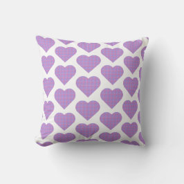 Almofada Heart Shape Plaid Pink Purple