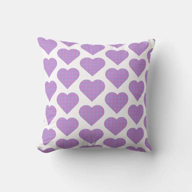 Almofada Heart Shape Plaid Pink Purple (Frente)