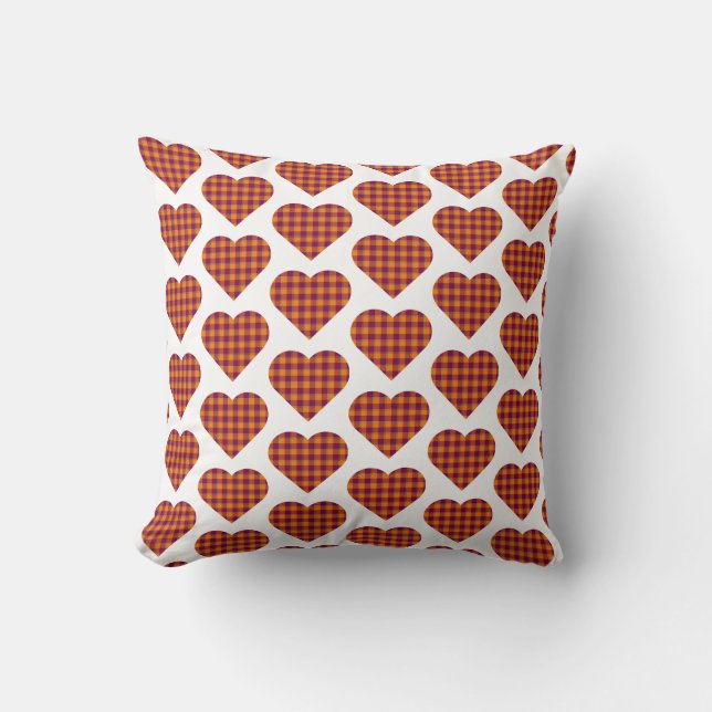Almofada Heart Shaped Plaid Orange Maroon Burgundy (Frente)