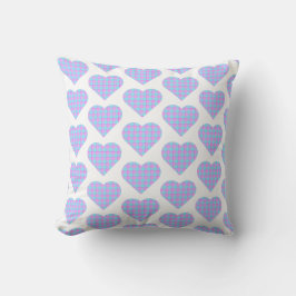 Almofada Heart Shaped Plaid Pink Blue Pastel