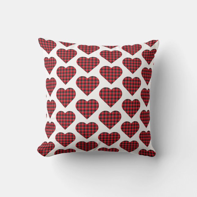 Almofada Heart Shaped Plaid Red Black Buffalo (Frente)