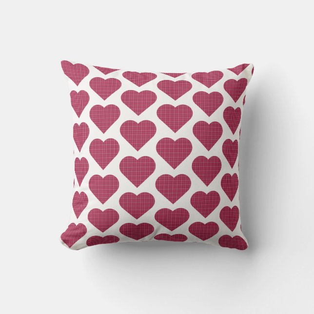 Almofada Heart Shaped Plaid Red Pink  (Frente)