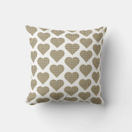 Almofada Heart Shaped Plaid Tan Blue White
