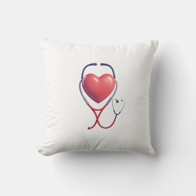 Almofada Heart & Stethoscope Throw Pillow | Nurse & Doctor  (Frente)