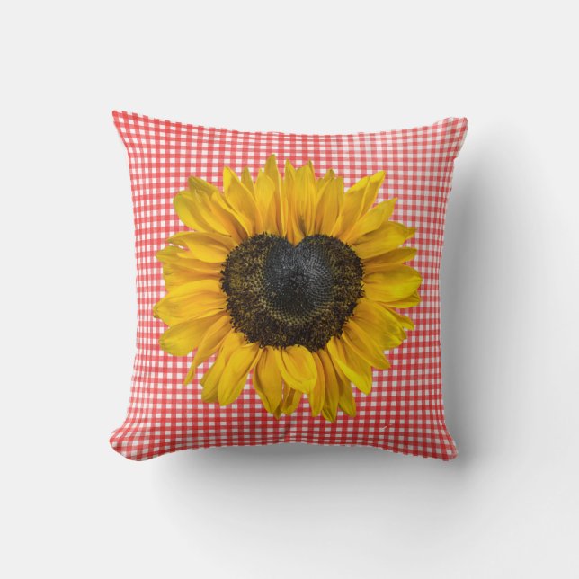 Almofada Heart Sunflower em Gingham (Frente)