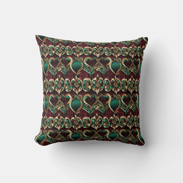 Almofada Hearts Burgundy Dourado Emerald (Frente)