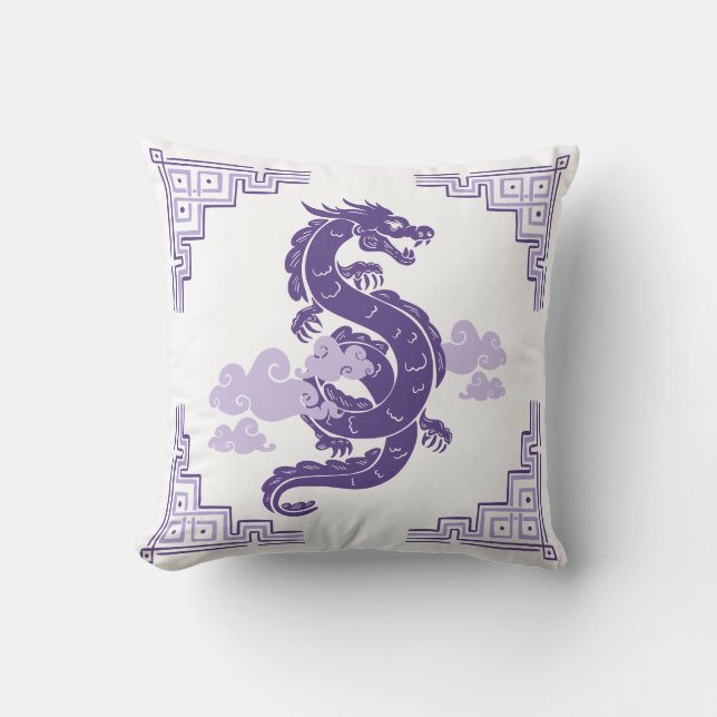 Almofada Heather Purple Chinoiserie Dragon e Nuvens (Frente)
