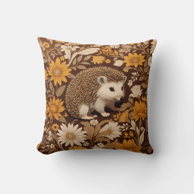 Almofada Hedgehog Brown Floral William Morris Inspirou (Frente)
