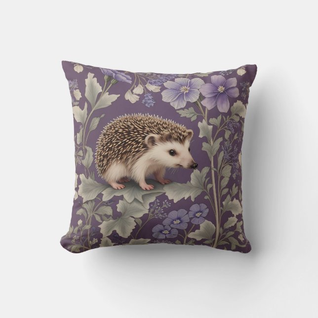 Almofada Hedgehog Purple William Morris Inspirou Floral (Frente)