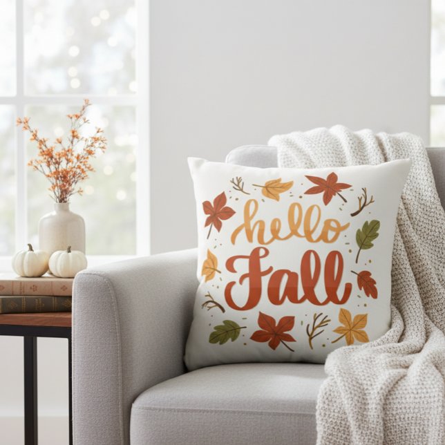 Almofada Hello Fall Decorative Throw Pillow with Lettering (Criador carregado)