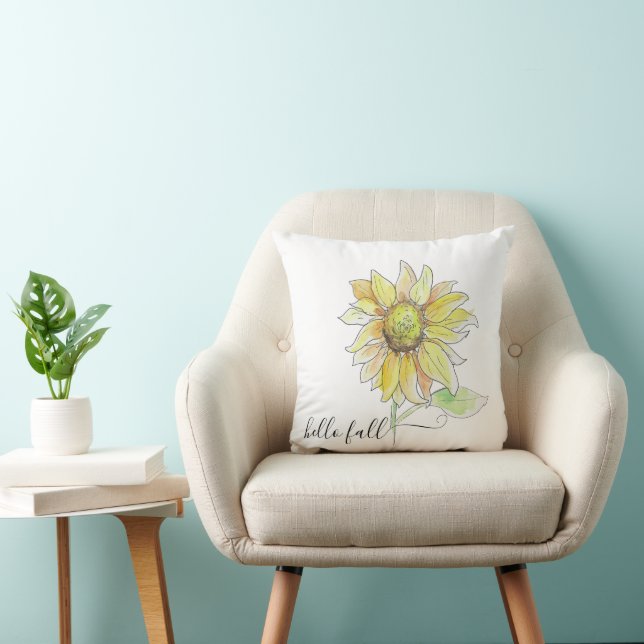 Almofada Hello Fall Sunflower Watercolor Pillow (Cadeira)