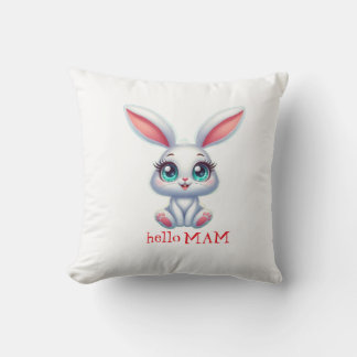 Almofada Hello Mom Pillow – Cute Bunny Nursery Cushion