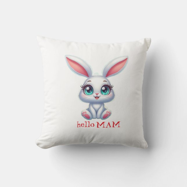 Almofada Hello Mom Pillow – Cute Bunny Nursery Cushion (Frente)