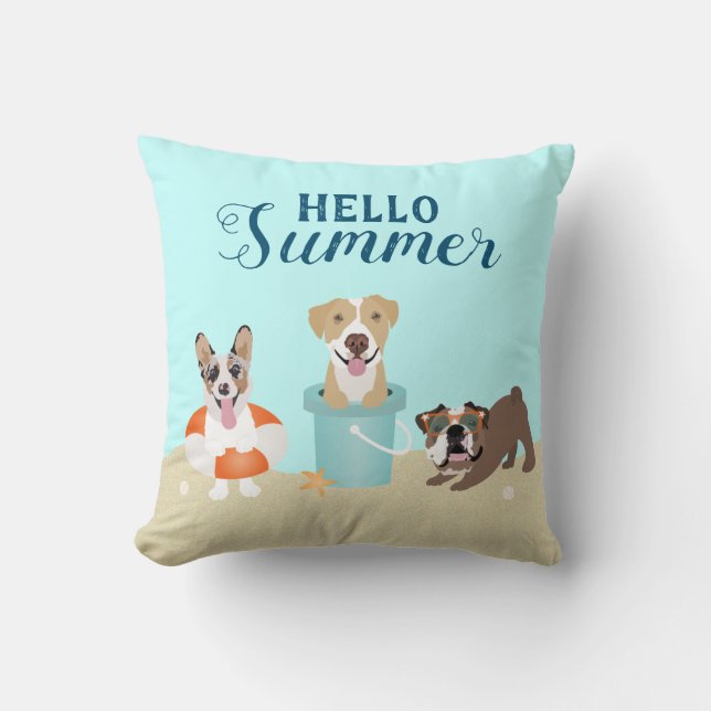 Almofada Hello Summer Beach Dogs (Frente)