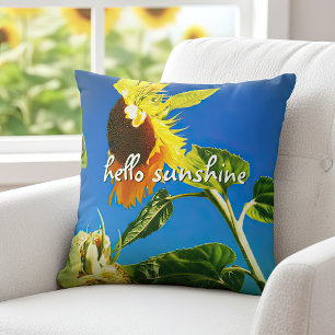 Almofada "Hello Sunshine" Foto de Girassol Amarelo gigante