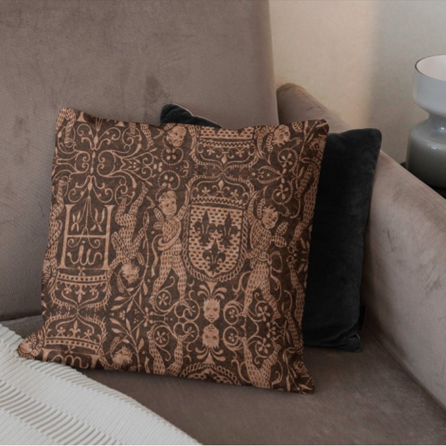 Almofada Heraldry Medieval Chateau Chic Dark Russet (Criador carregado)