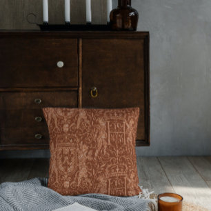 Almofada Heraldry Medieval Chateau Chic Red Brown