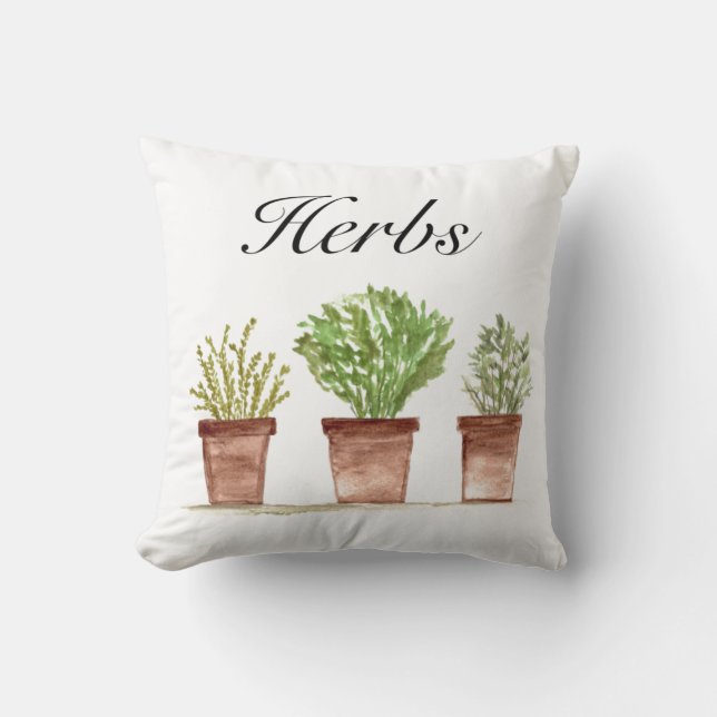 Almofada Herbos Por Aquarelas Thyme Rosemary Parsley Pote (Frente)