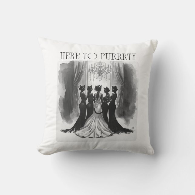 Almofada Here to Purrrty – Cat Bridal Party Bachelorette (Frente)