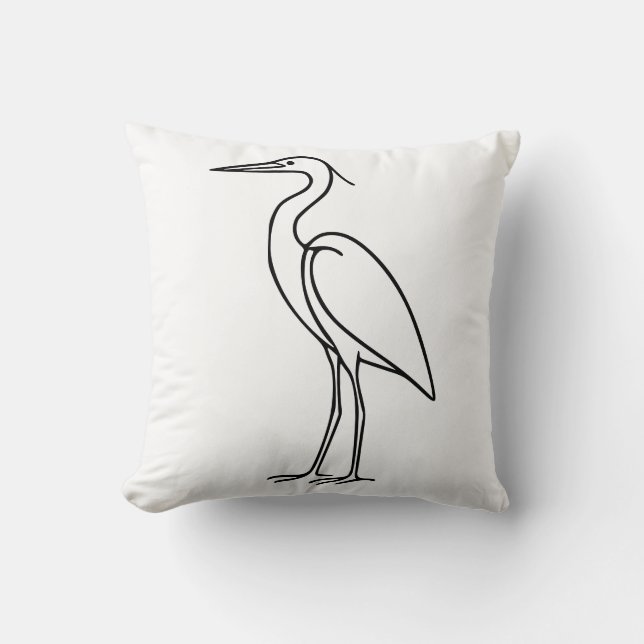 Almofada Heron Line Art – Minimalist Bird Illustration  (Frente)