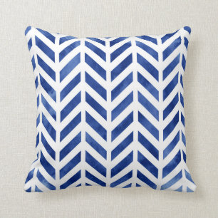 Almofada Herringbone Chevron da aguarela do índigo