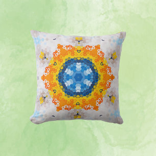 Almofada Hex Mandala Blue Amarelo Laranja e Branco