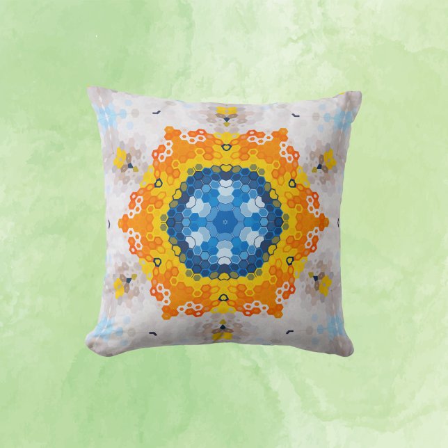 Almofada Hex Mandala Blue Amarelo Laranja e Branco (Criador carregado)