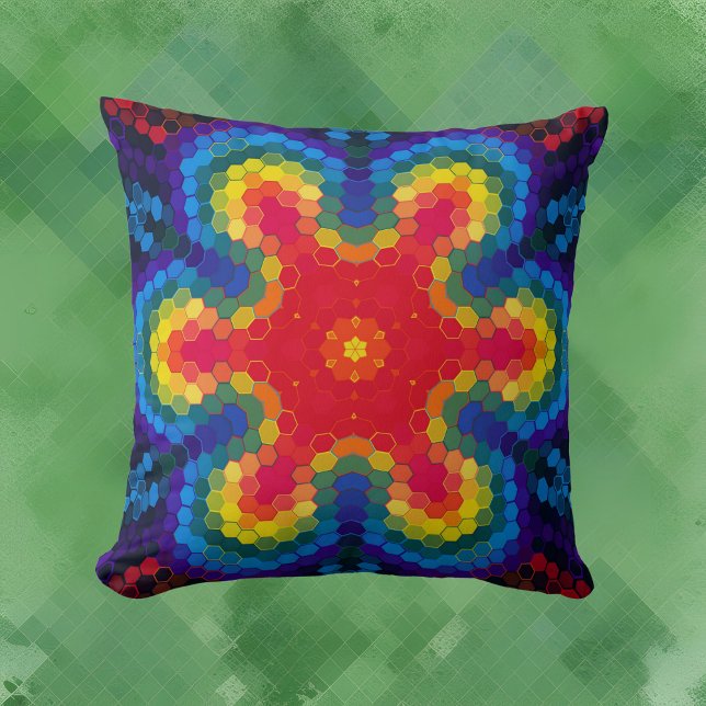 Almofada Hex Mandala Red Yellow e Blue (Criador carregado)