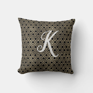 Almofada Hexágono Glitter Dourado e preto monograma