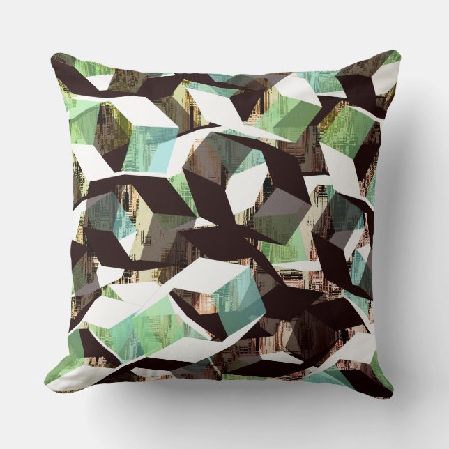 Almofada Hexágonos preto e branco a verde em pixelização (Frente)