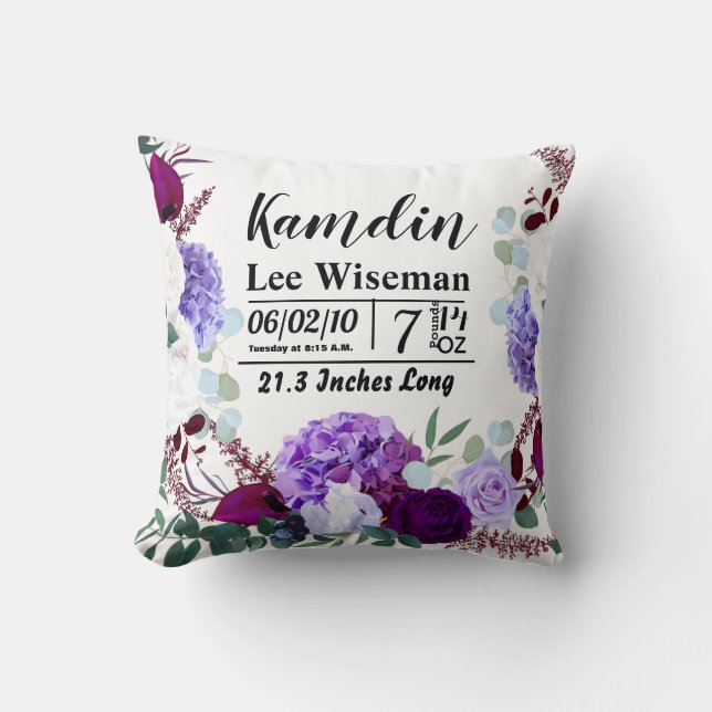 Almofada Hibiscus da Lavanda de Nascimento Personalizada em (Frente)