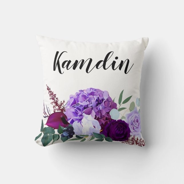 Almofada Hibiscus de Lavanda Personalizada em Branco (Frente)