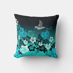 Almofada Hibiscus em Turquesa com Hummingbird Compact Mi