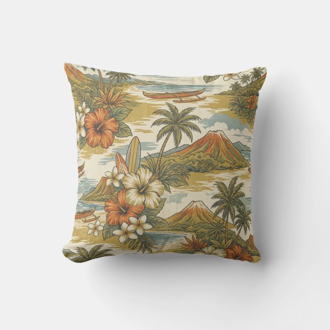 Almofada Hibiscus Island Hawaiian Scenic - Gold and Orange (Frente)