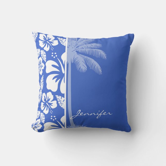 Almofada Hibiscus Tropical Han Blue Hawaiian; Palm (Frente)