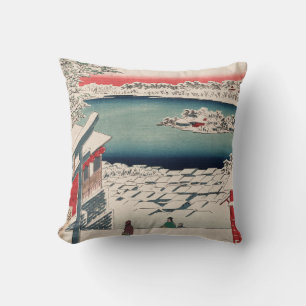 Almofada Hilltop Snow View Vintage Ukiyo-e Art Japonês