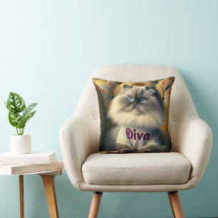 Almofada Himalaia Diva Cat em uma cadeira