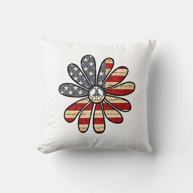 Almofada Hippie Flower Power Sign American Flag (Frente)