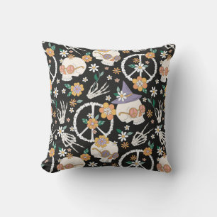 Almofada Hippie Halloween Skulls and Flowers Standard