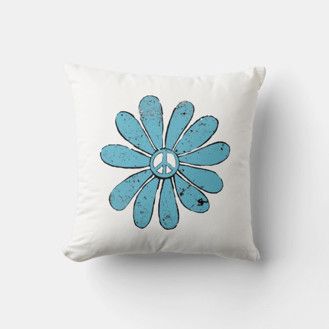 Almofada Hippie - Sinal de Paz Flor Aqua (Frente)