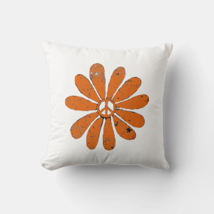 Almofada Hippie - Sinal de Paz Flor Laranja - Olho Assustad