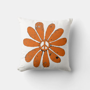 Almofada Hippie - Sinal de Paz Flor Laranja - Olho Assustad